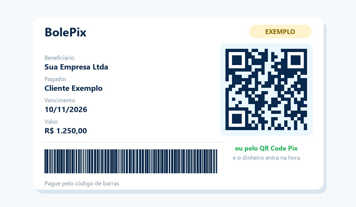 Exemplo ilustrativo de BolePix com código de barras e QR Code Pix no mesmo documento